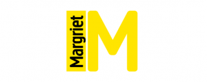 Een afbeelding van het logo van het Nederlandse tijdschrift Margriet. Het logo toont het woord 'Margriet' in grote, gele letters, met daaronder de ondertitel 'Het grootste vrouwenblad van Nederland'