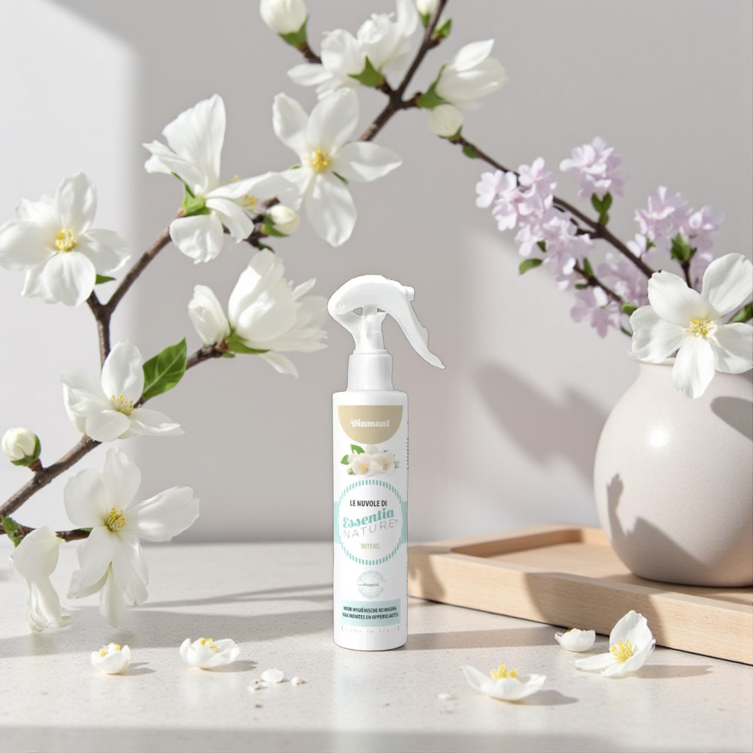 Cloud Diamant Intens De geur van Diamant is fris, bloemig en sensueel. Met tonen van sering, muskus en magnolia verfrist deze spray elke ruimte en elk textiel. Perfect voor thuis, op kantoor, in de auto of waar je maar wilt.